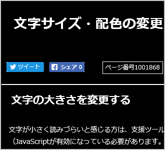 文字色が白、背景色が黒の画面イメージ