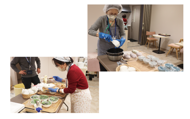 ミールプログラムの準備。 彩りよく丁寧に盛り付けられます。